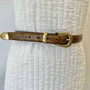 Zele Brown All Leather Brass Hardware Belt Size M